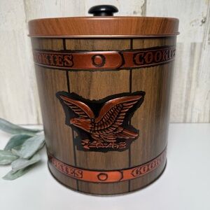 Vintage J.L. Clark Metal Cookie Canister Eagle Emblem Tin Canister Kitchen Decor